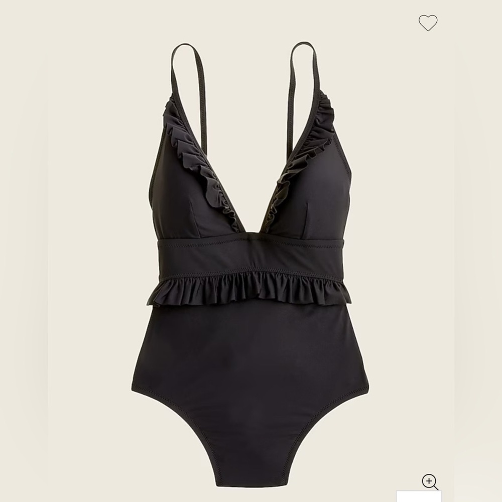 Like new J. crew deep-v black ruffle one piece swimsuit, size 6